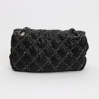 Chanel Timeless Classic medium model handbag in black quilted canvas and grey jersey - DETAIL 7