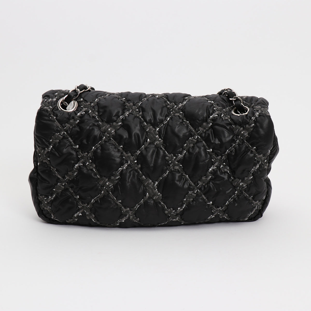 Chanel Timeless Classic medium model handbag in black quilted canvas and grey jersey - DETAIL 7