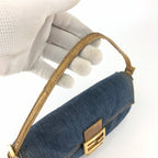 FENDI DENIM BAGUETTE BAG WITH LIZARD DETAILING