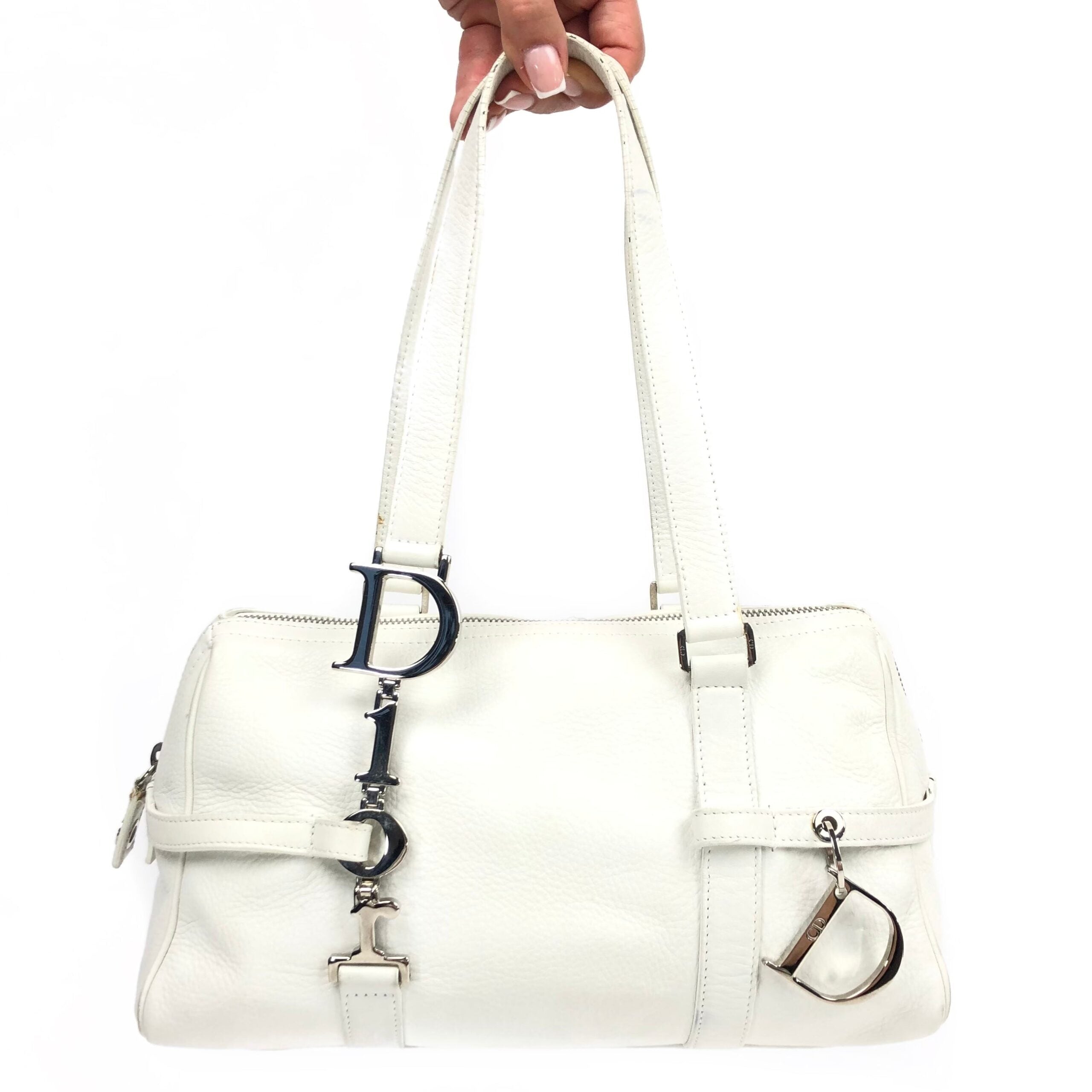 CHRISTIAN DIOR LEATHER BAG WITH SILVER HARDWARE