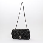 Chanel Timeless Classic medium model handbag in black quilted canvas and grey jersey - DETAIL 8