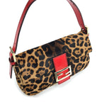 FENDI LEOPARD PONY HAIR BAGUETTE SHOULDER BAG