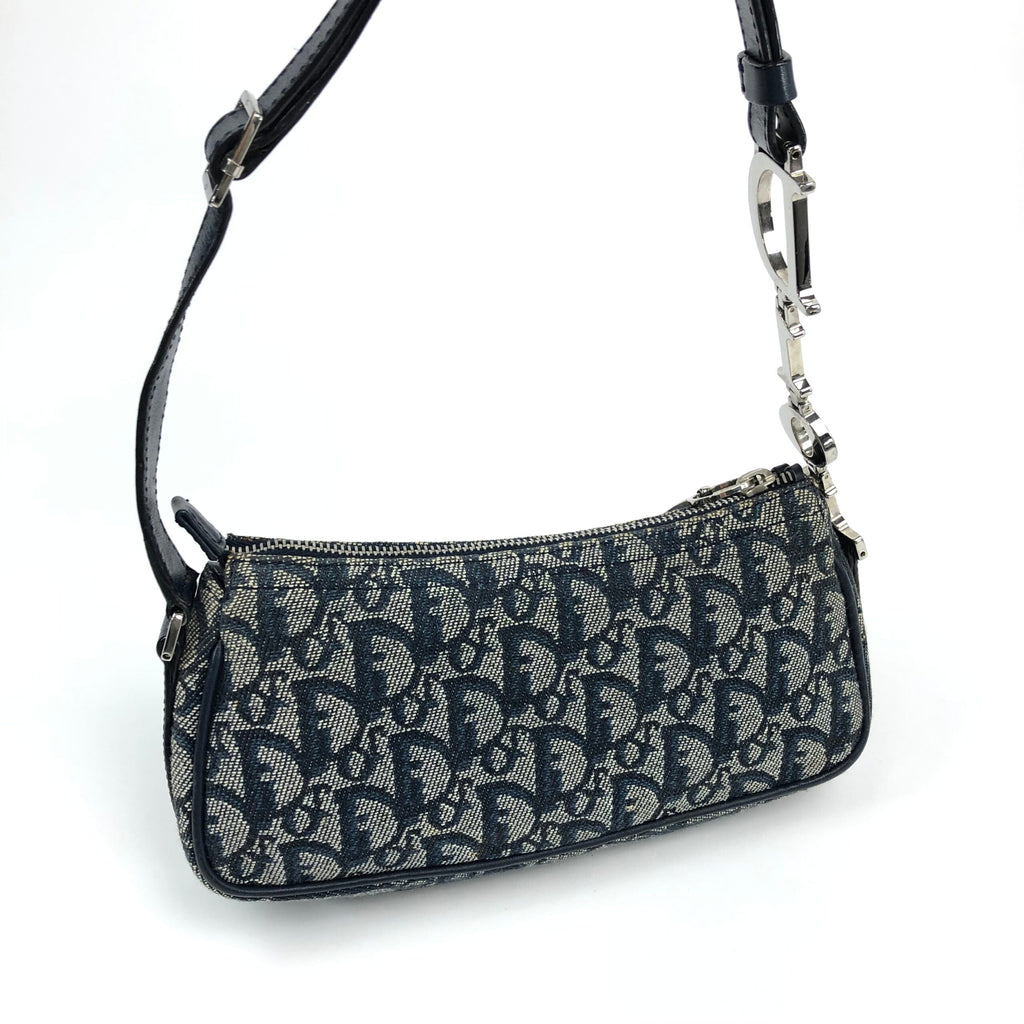 CHRISTIAN DIOR MONOGRAM SHOULDER BAG WITH SILVER DETAILING