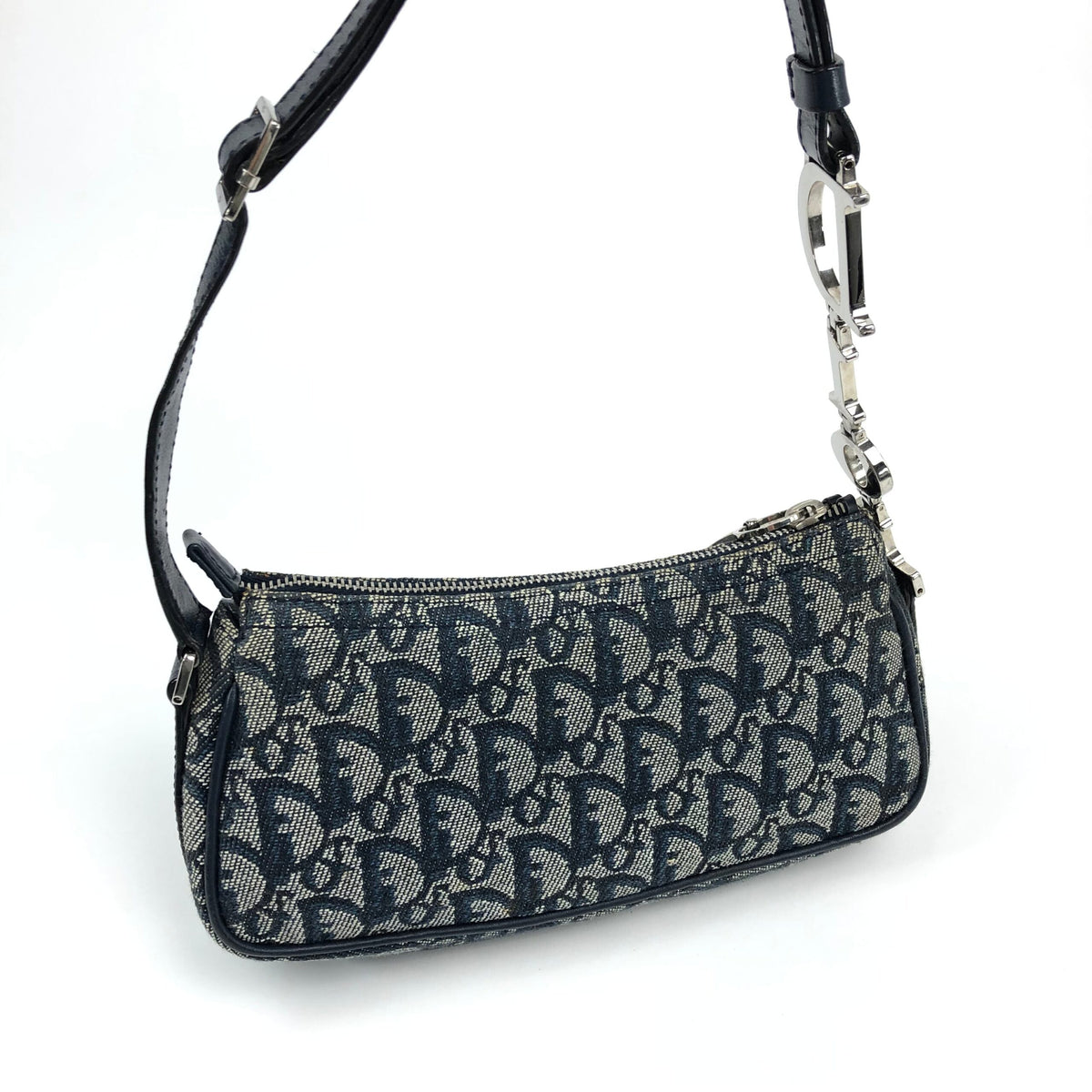 CHRISTIAN DIOR MONOGRAM SHOULDER BAG WITH SILVER DETAILING