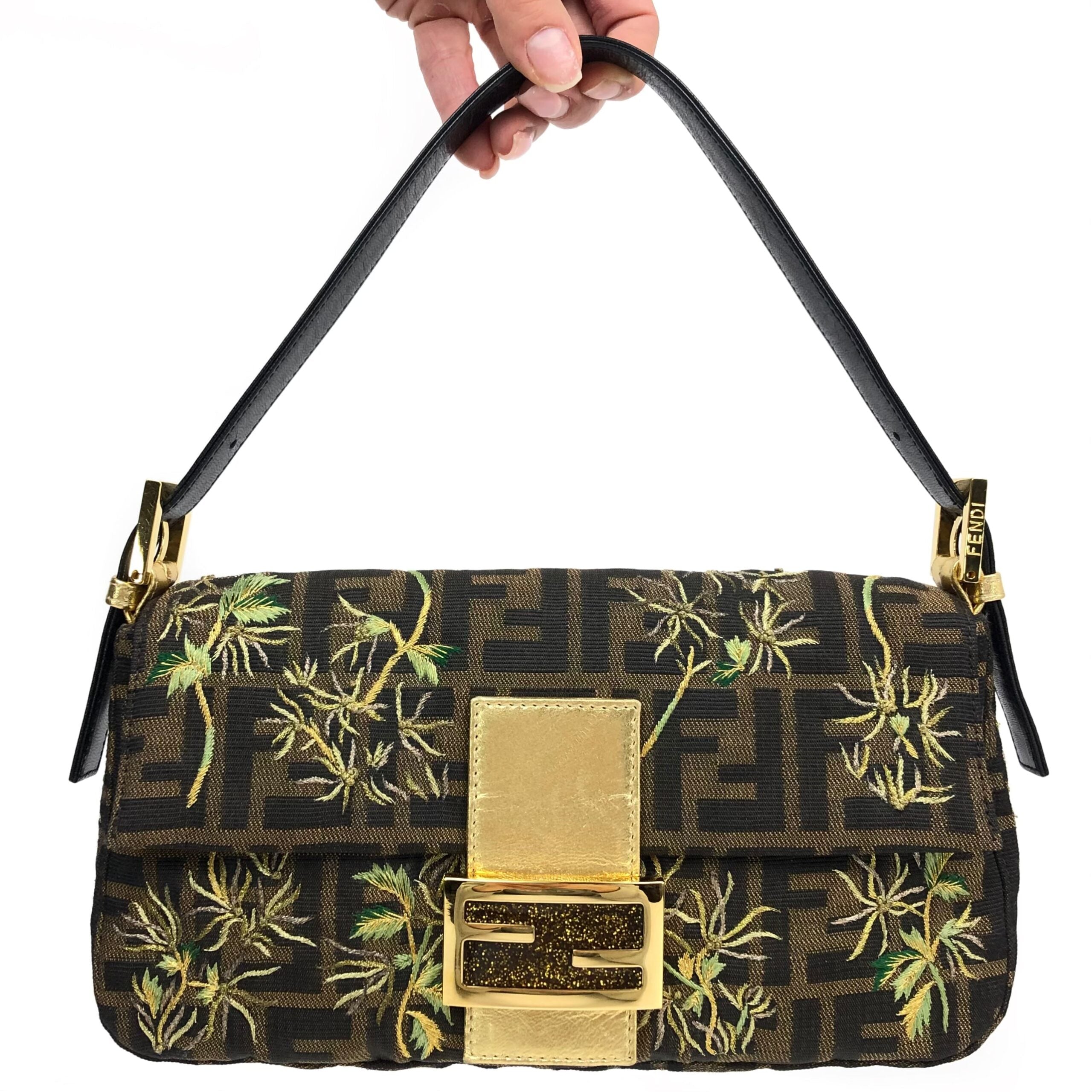 FENDI ZUCCA FLORAL BAGUETTE BAG