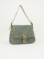 FENDI MAMA DENIM BAGUETTE WITH LIZARD TRIM