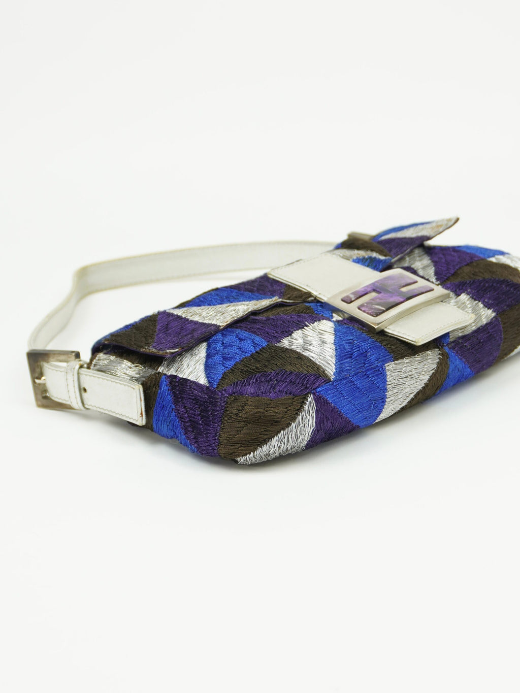 FENDI GEOMETRIC EMBROIDERED BAGUETTE WITH MARBLE BUCKLE