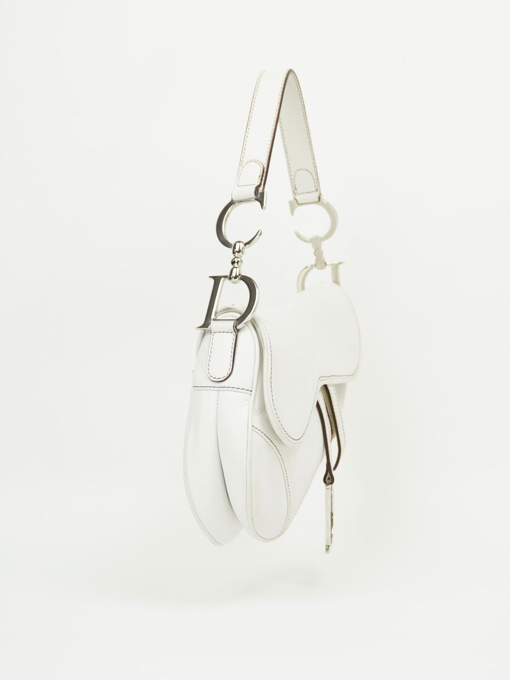 CHRISTIAN DIOR WHITE LEATHER SADDLE BAG