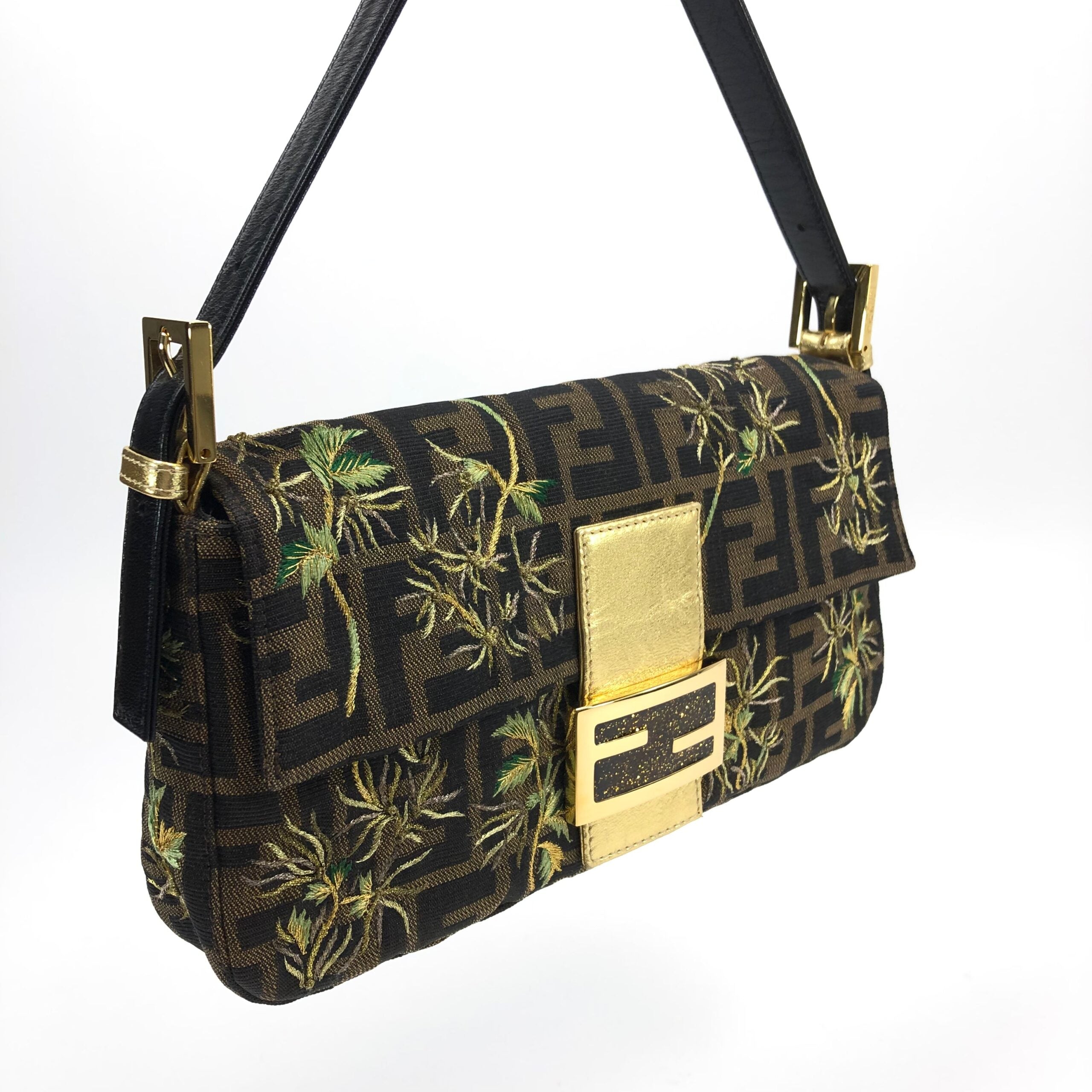 FENDI ZUCCA FLORAL BAGUETTE BAG