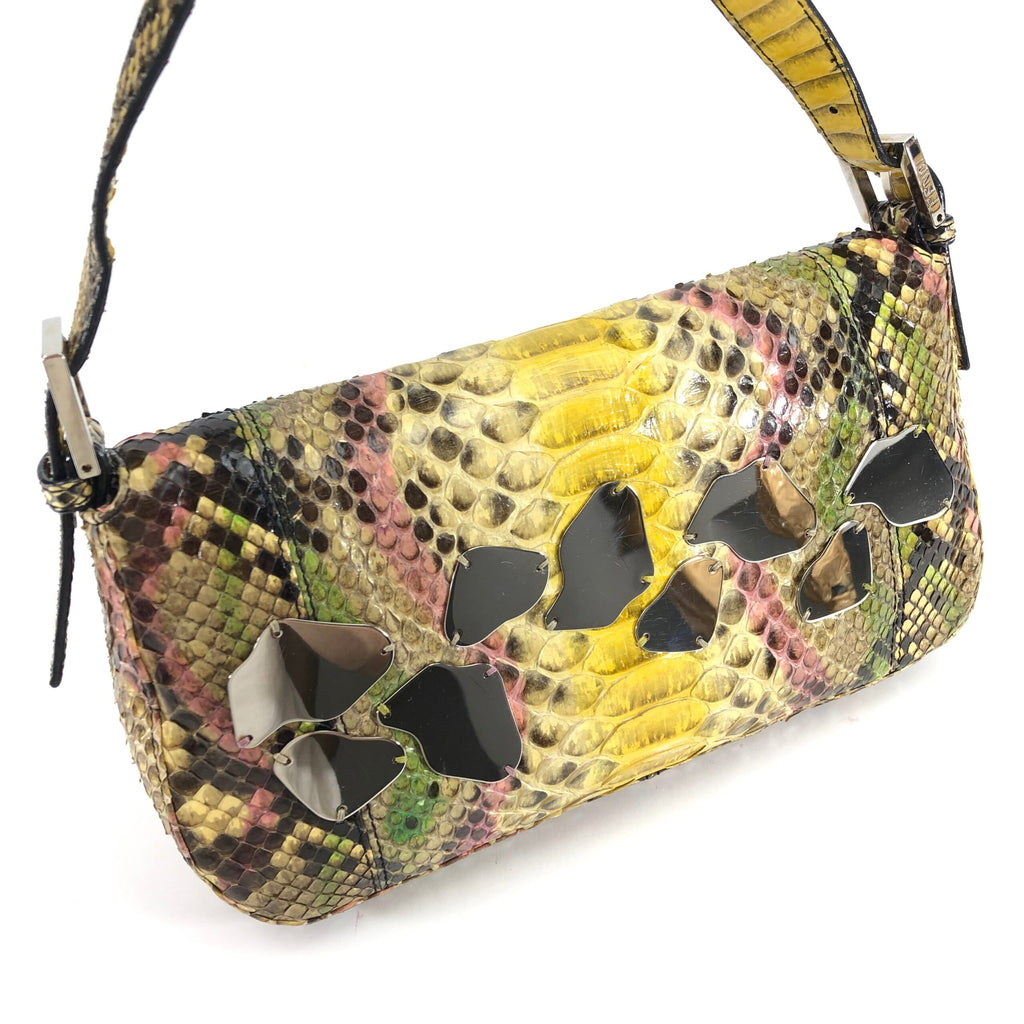 FENDI MULTI COLOUR PYTHON SNAKESKIN BAGUETTE SHOULDER BAG WITH METAL/MIRROR DETAILING