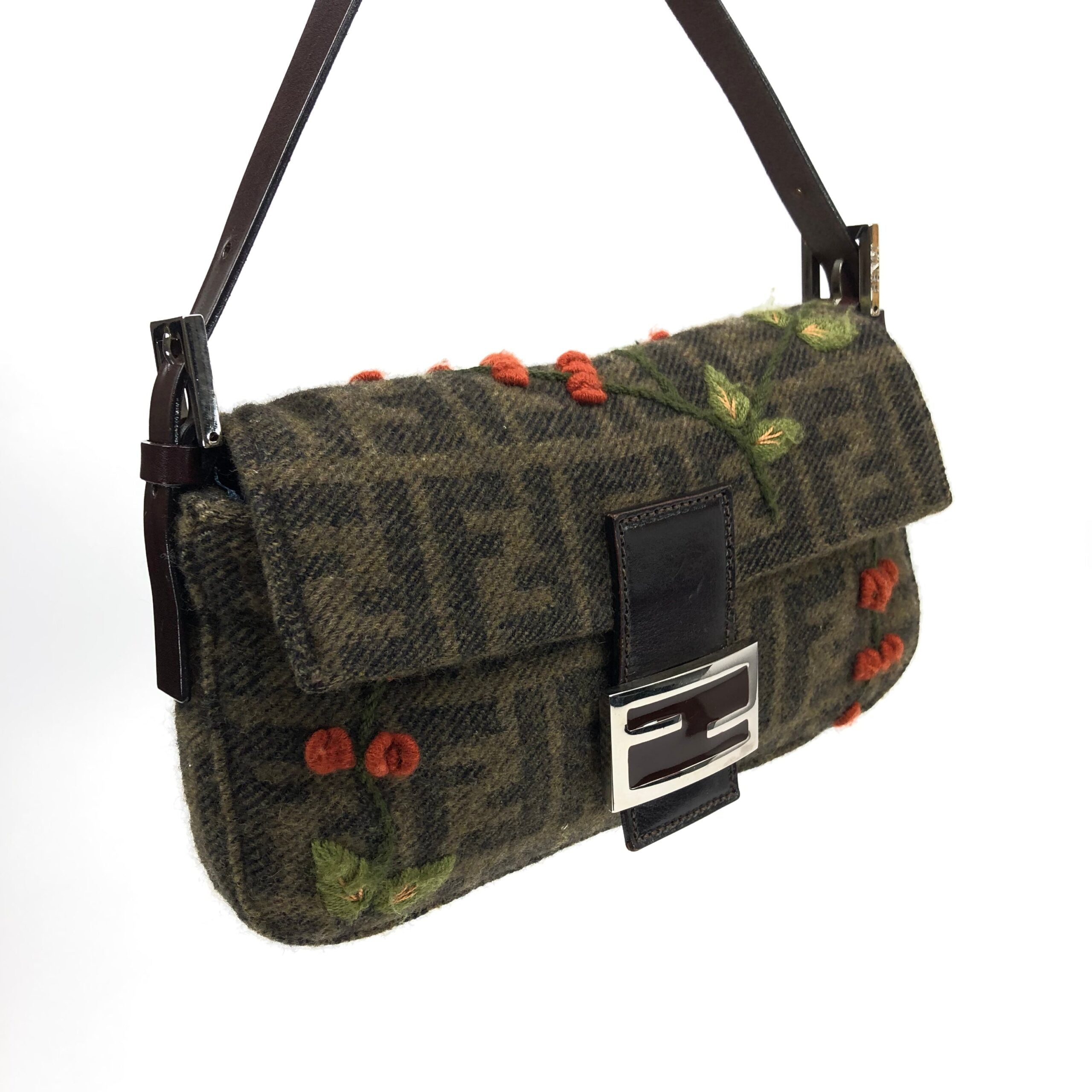 FENDI CASHMERE WOOL BAGUETTE SHOULDER BAG