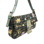 FENDI ZUCCA FLORAL EMBROIDERED BAGUETTE BAG WITH EXOTIC LIZARD DETAILING