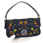 FENDI DENIM FLORAL BEADED BAGUETTE BAG