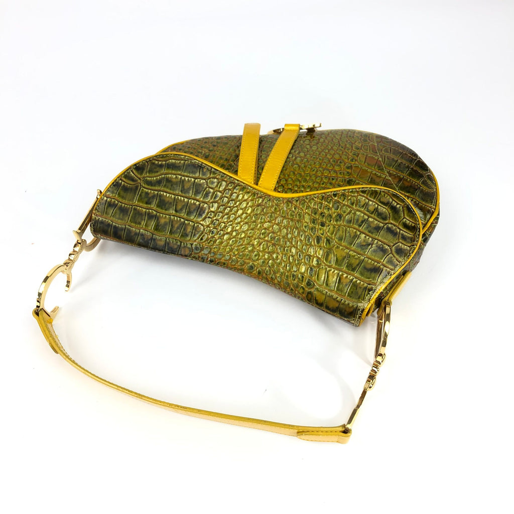 CHRISTIAN DIOR CROCODILE EMBOSSED LEATHER SADDLE BAG