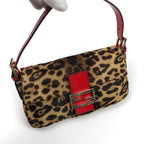 FENDI LEOPARD PONY HAIR BAGUETTE SHOULDER BAG