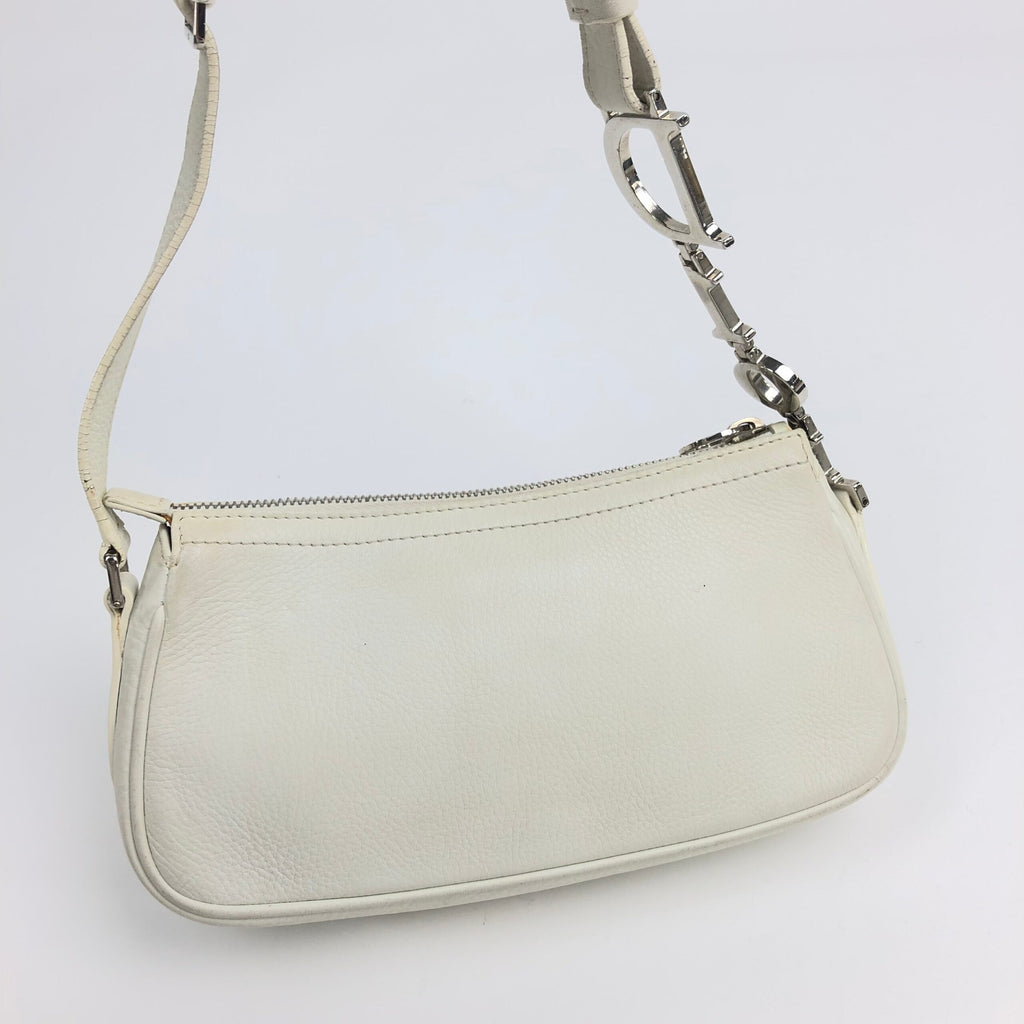 CHRISTIAN DIOR LEATHER SHOULDER BAG WITH SILVER DETAILING