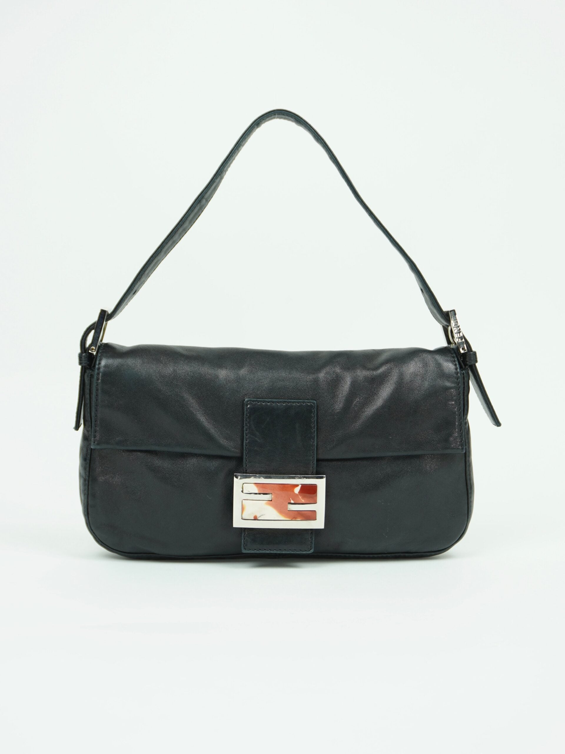 FENDI LEATHER BAGUETTE WITH MARBLE BUCKLE