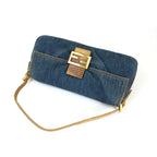 FENDI DENIM BAGUETTE BAG WITH LIZARD DETAILING