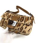FENDI LEOPARD CALF HAIR BAGUETTE SHOULDER BAG