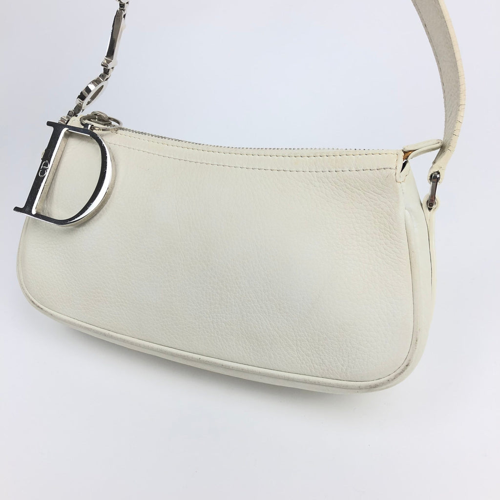 CHRISTIAN DIOR LEATHER SHOULDER BAG WITH SILVER DETAILING