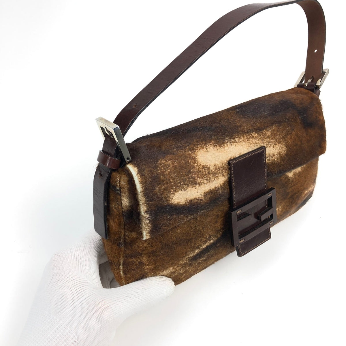FENDI CALF HAIR BAGUETTE BAG