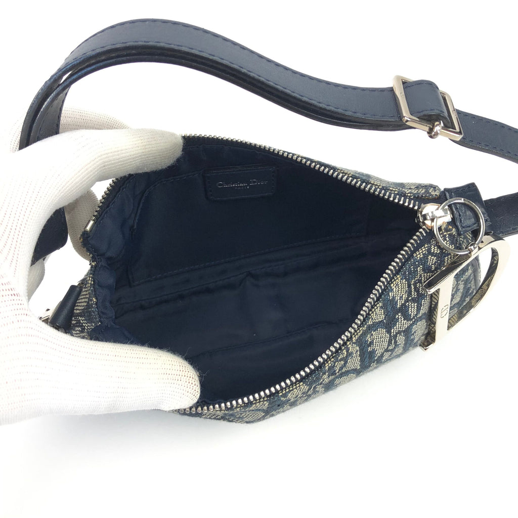 CHRISTIAN DIOR MONOGRAM SHOULDER BAG WITH SILVER DETAILING