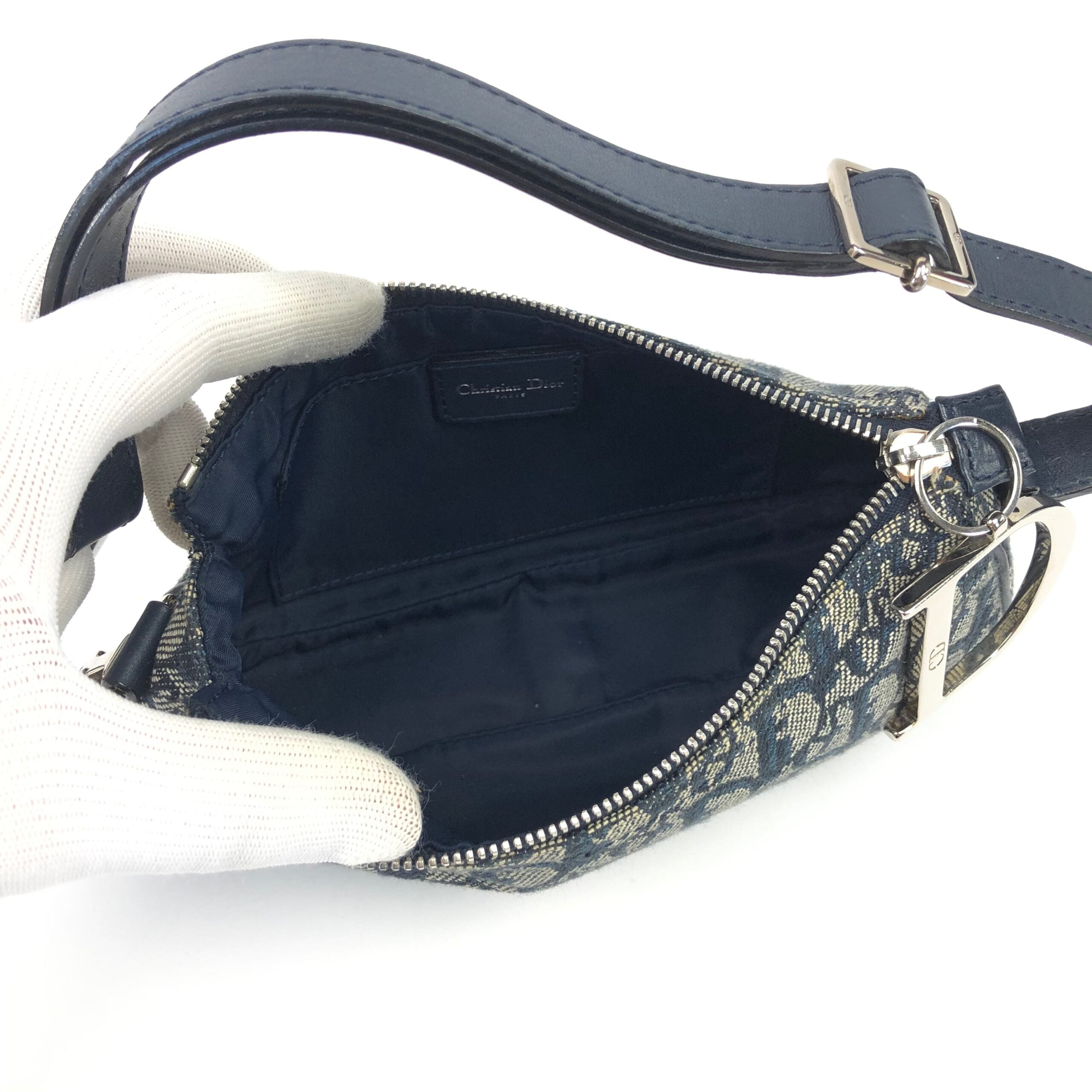 CHRISTIAN DIOR MONOGRAM SHOULDER BAG WITH SILVER DETAILING
