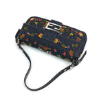 FENDI DENIM FLORAL BEADED BAGUETTE BAG
