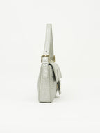 FENDI SILVER LEATHER LOGO BAGUETTE