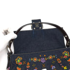 FENDI DENIM FLORAL BEADED BAGUETTE BAG