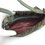 FENDI ZUCCA FLORAL EMBROIDERED BAGUETTE BAG WITH EXOTIC LIZARD DETAILING