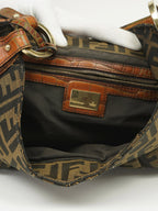 FENDI ZUCCA SHOULDER BAG WITH CROCODILE EMBOSSED TRIM