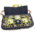 FENDI BEADED DENIM BAGUETTE WITH SNAKESKIN DETAILING