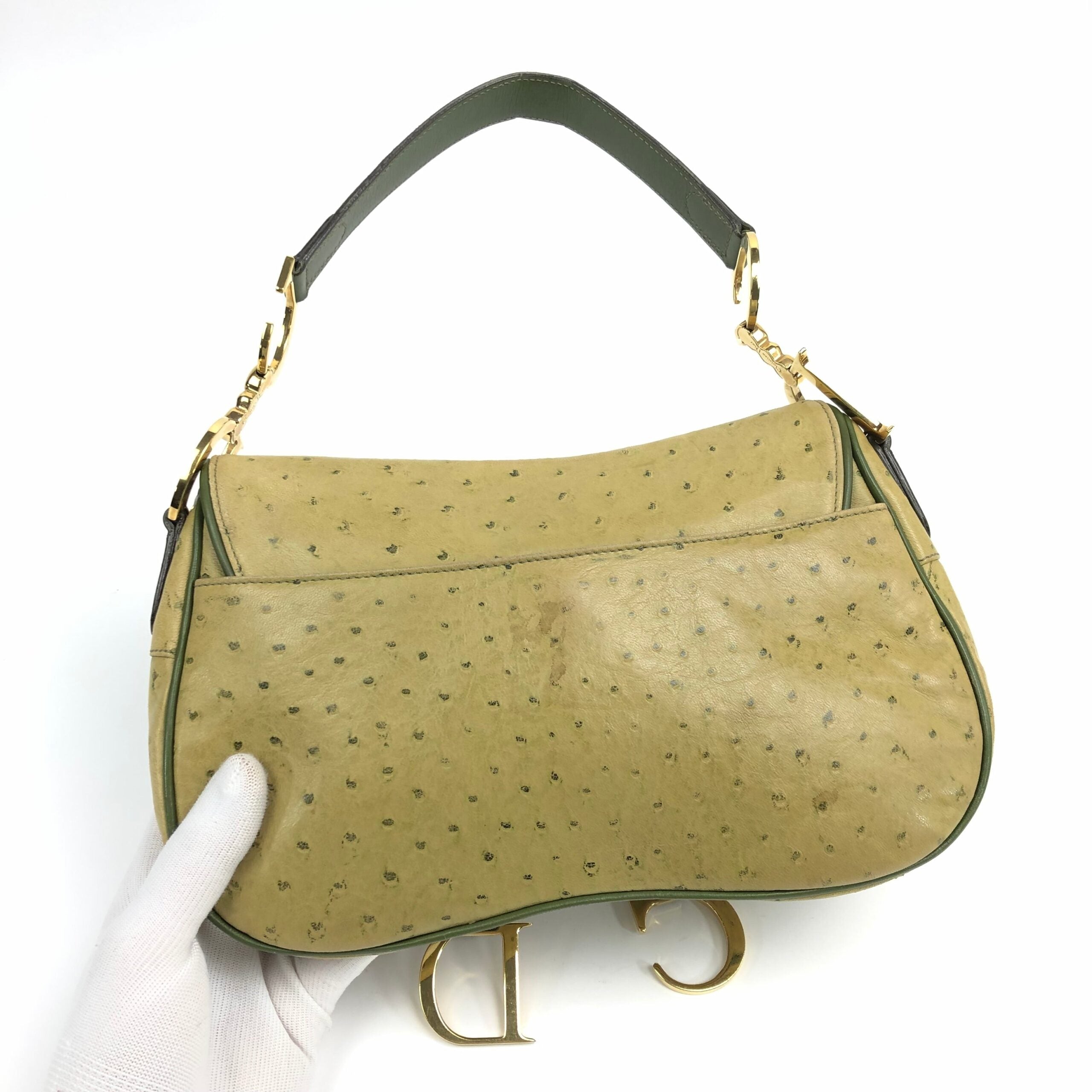 CHRISTIAN DIOR OSTRICH LEATHER DOUBLE SADDLE BAG