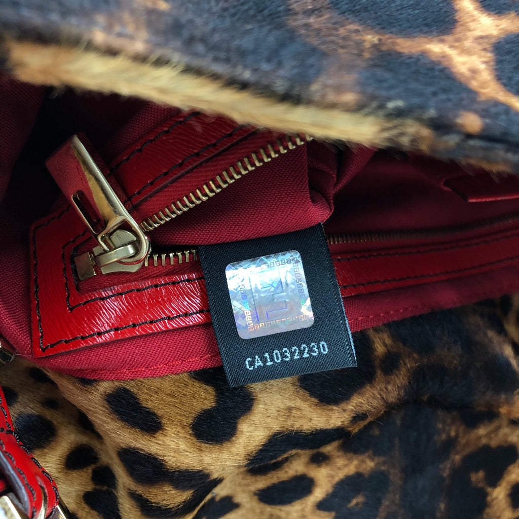 FENDI LEOPARD PONY HAIR BAGUETTE SHOULDER BAG