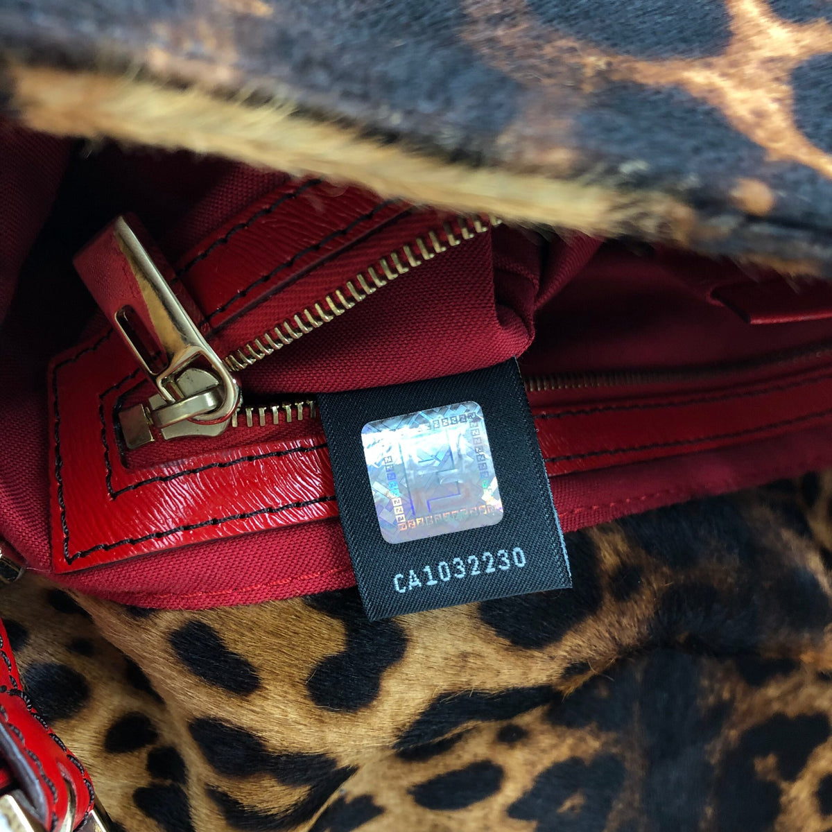 FENDI LEOPARD PONY HAIR BAGUETTE SHOULDER BAG