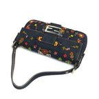 FENDI DENIM FLORAL BEADED BAGUETTE BAG