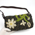 FENDI MONOGRAM BAGUETTE SHOULDER BAG WITH FLOWER DETAILING