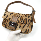 FENDI LEOPARD CALF HAIR BAGUETTE SHOULDER BAG