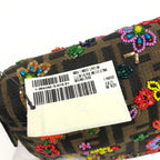 FENDI ZUCCA FLORAL BEADED BAGUETTE BAG WITH EXOTIC LIZARD DETAILING