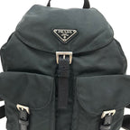 PRADA NYLON DOUBLE BUCKLE BACKPACK DARK GREY/GREEN