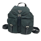 PRADA NYLON DOUBLE BUCKLE BACKPACK DARK GREY/GREEN
