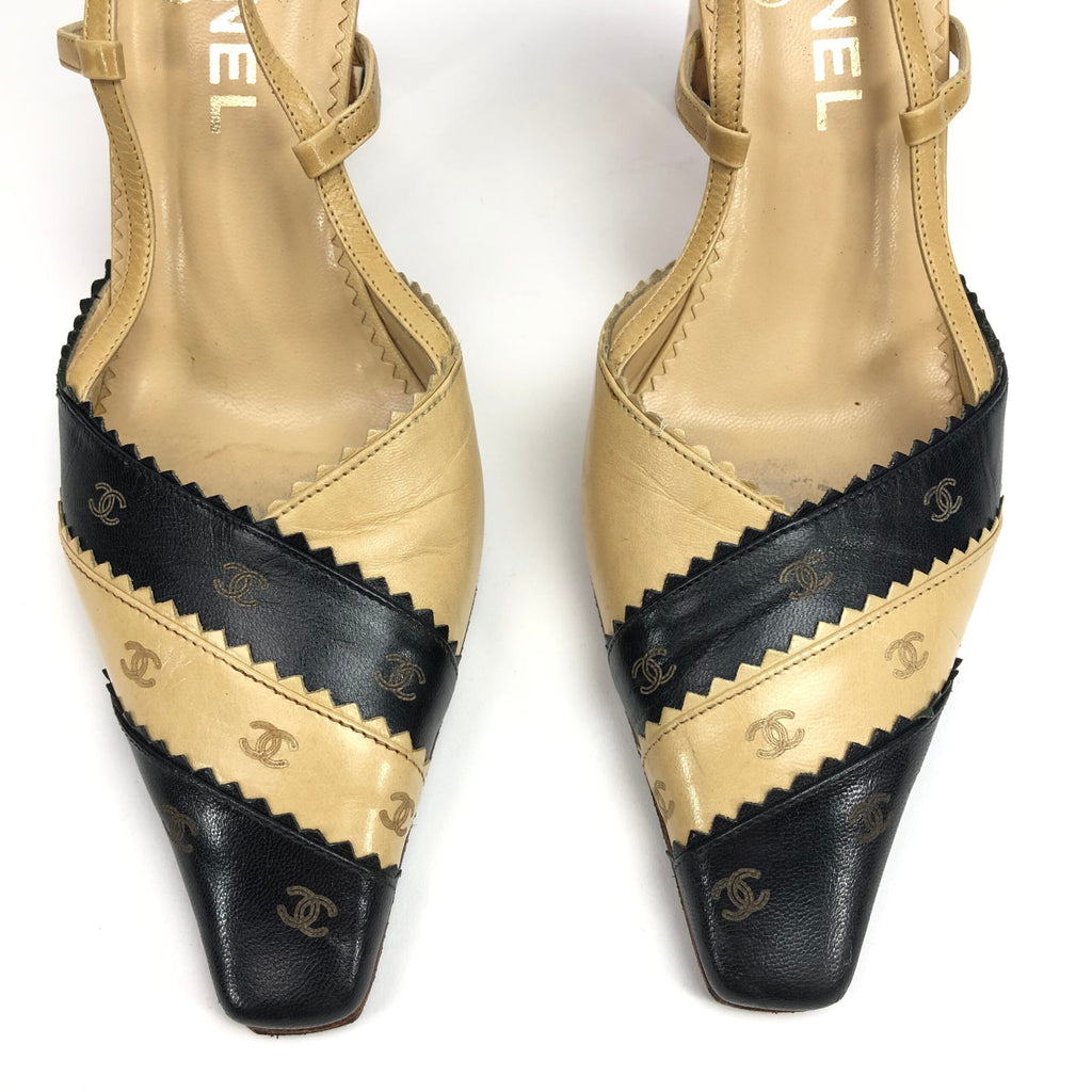 CHANEL LOGO SLING-BACK MULE HEELS -  UK 4, US 6, EU 37