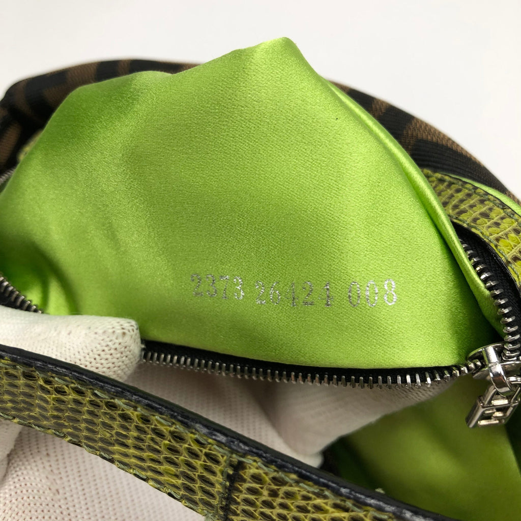 FENDI ZUCCA FLORAL BEADED BAGUETTE BAG WITH EXOTIC LIZARD DETAILING