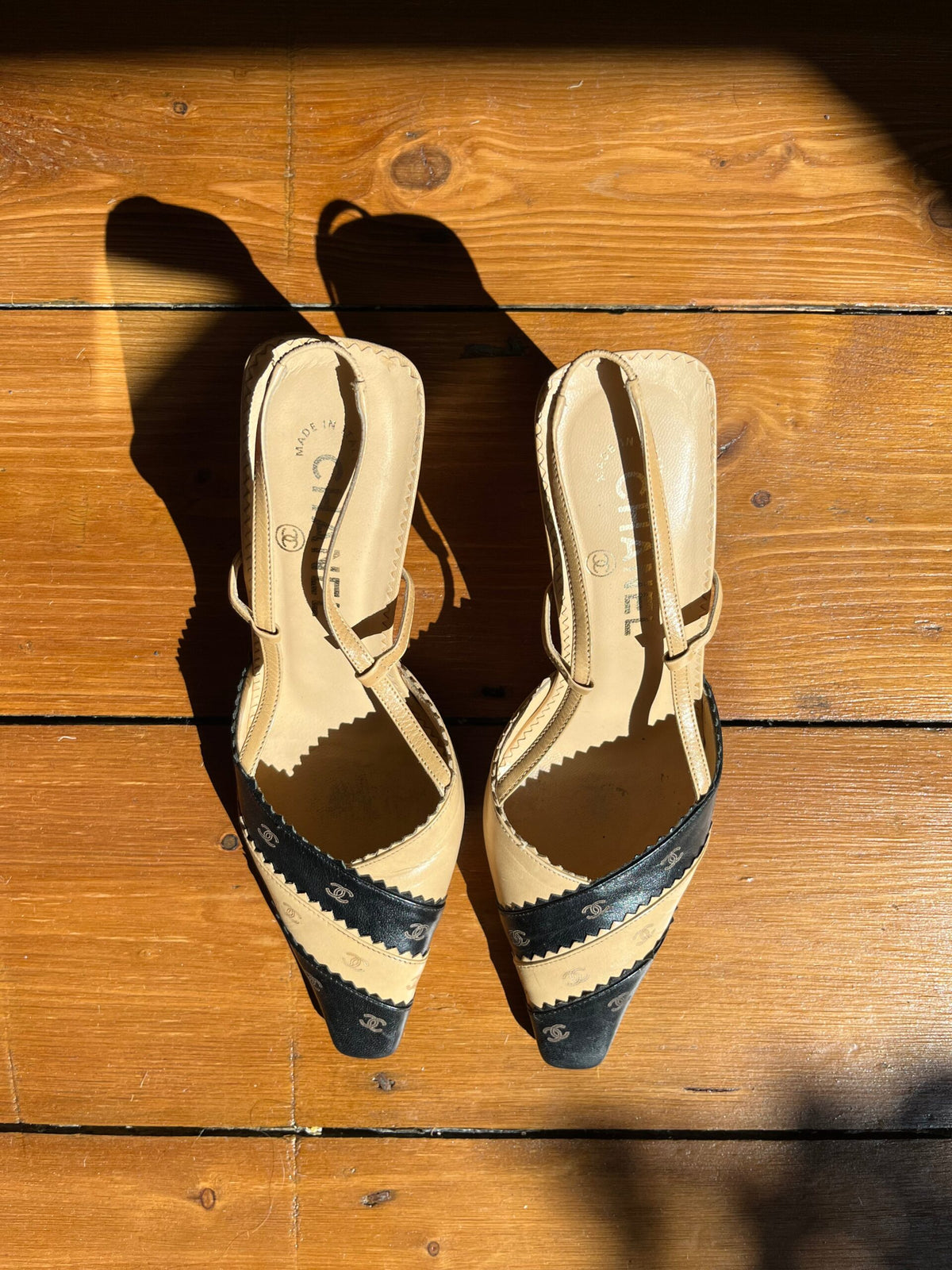 CHANEL LOGO SLING-BACK MULE HEELS -  UK 4, US 6, EU 37