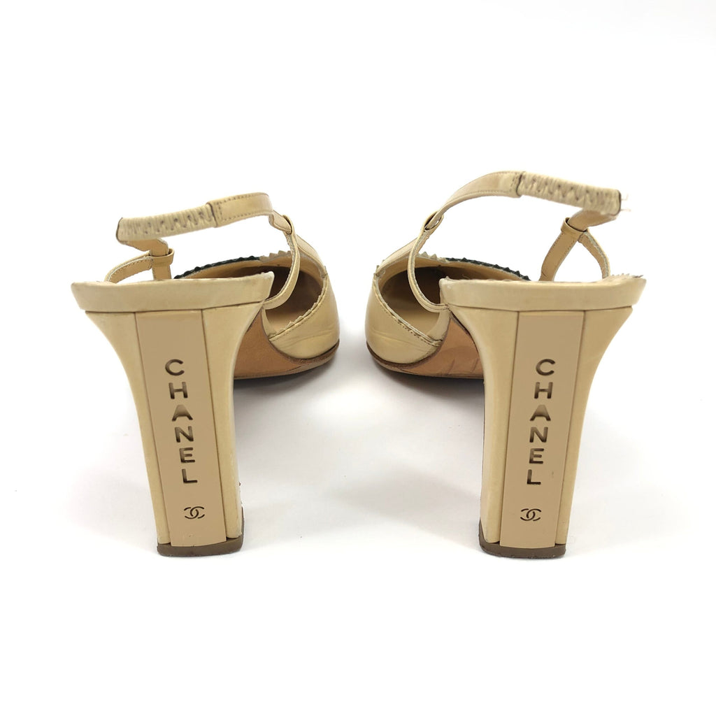 CHANEL LOGO SLING-BACK MULE HEELS