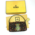 FENDI ZUCCA FLORAL BEADED BAGUETTE BAG WITH EXOTIC LIZARD DETAILING