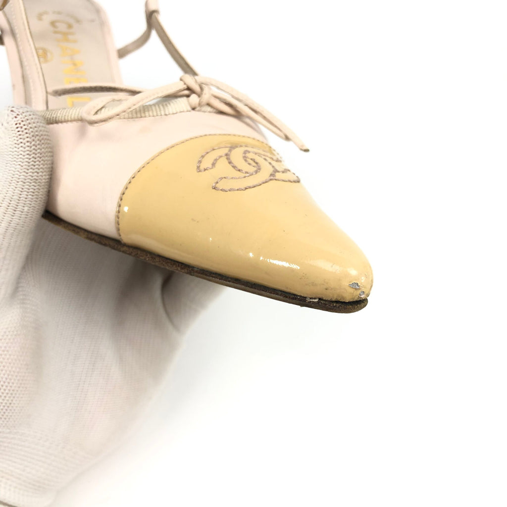 CHANEL LOGO BOW SLING-BACK MULE HEELS -  UK 2.5 / US 4.5 / EU 35.5
