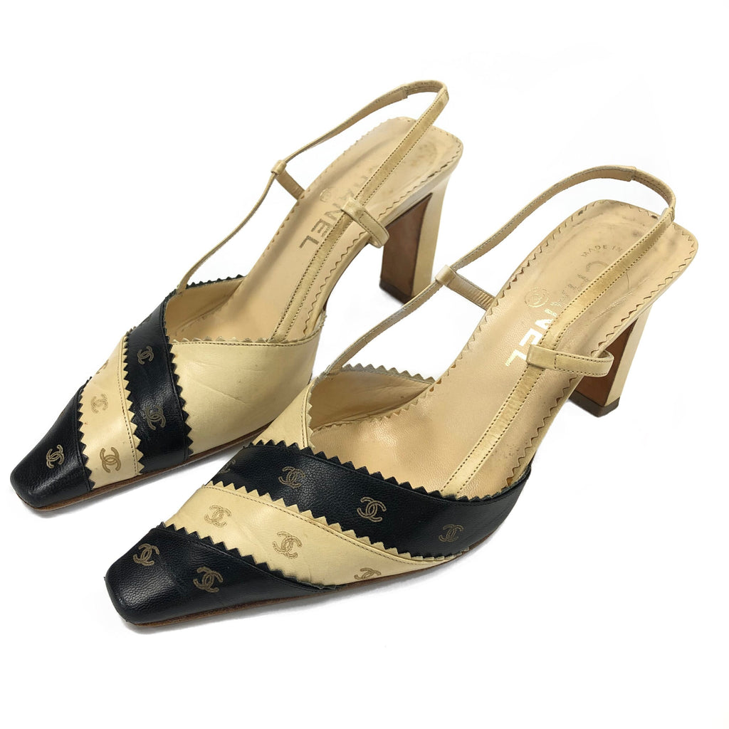 CHANEL LOGO SLING-BACK MULE HEELS