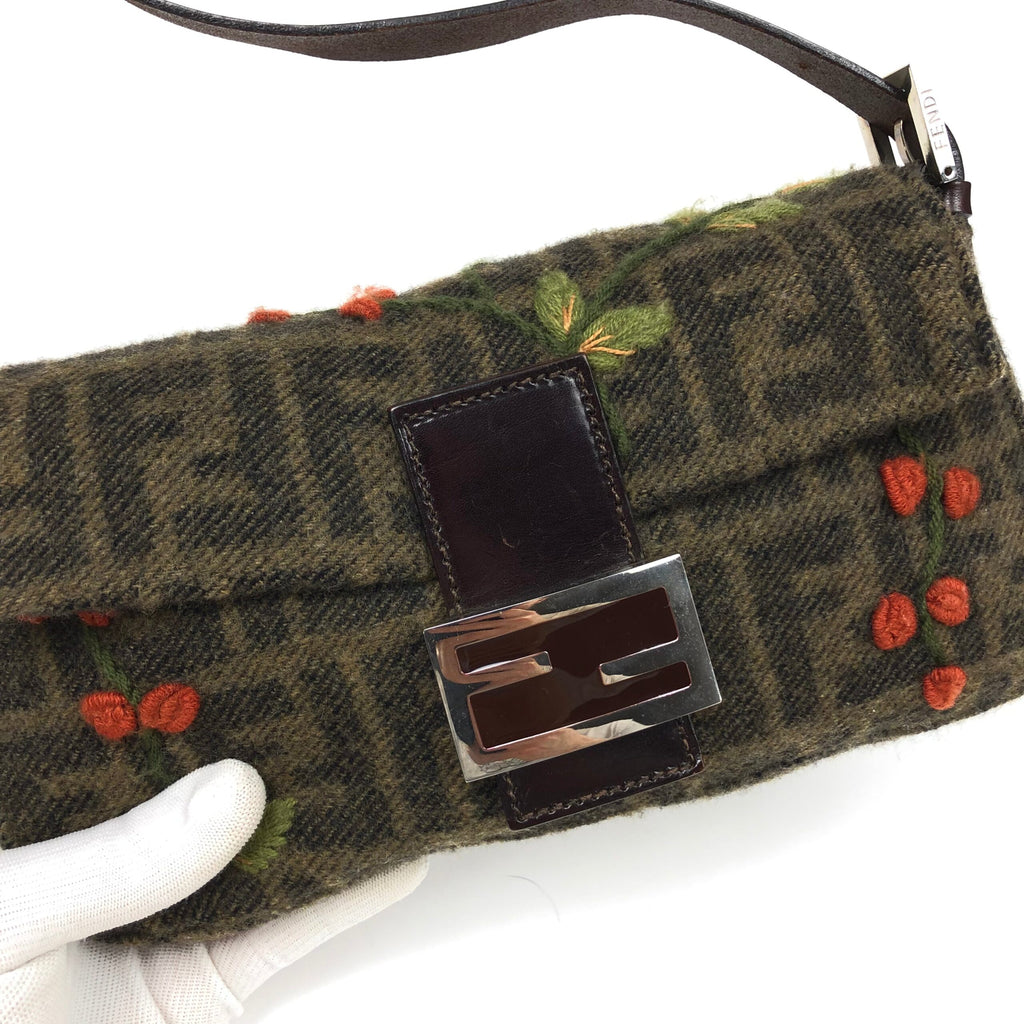 FENDI ZUCCA CASHMERE WOOL BAGUETTE SHOULDER BAG